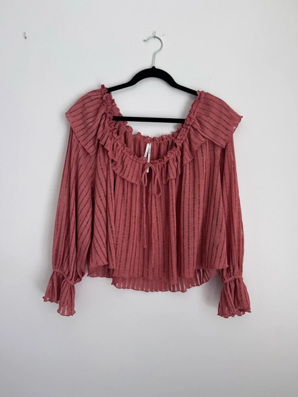 Anthropology Ruffled Off-Shoulder Peasant Blouse - Dusty Rose - Picture 3 of 6